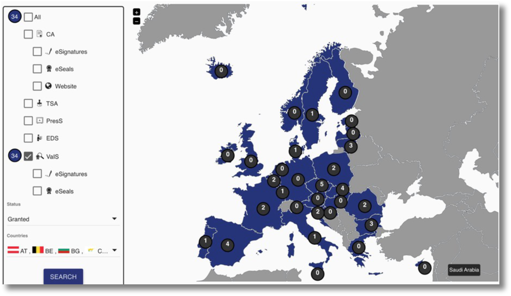 A map of europe with blue and grey colors  Description automatically generated